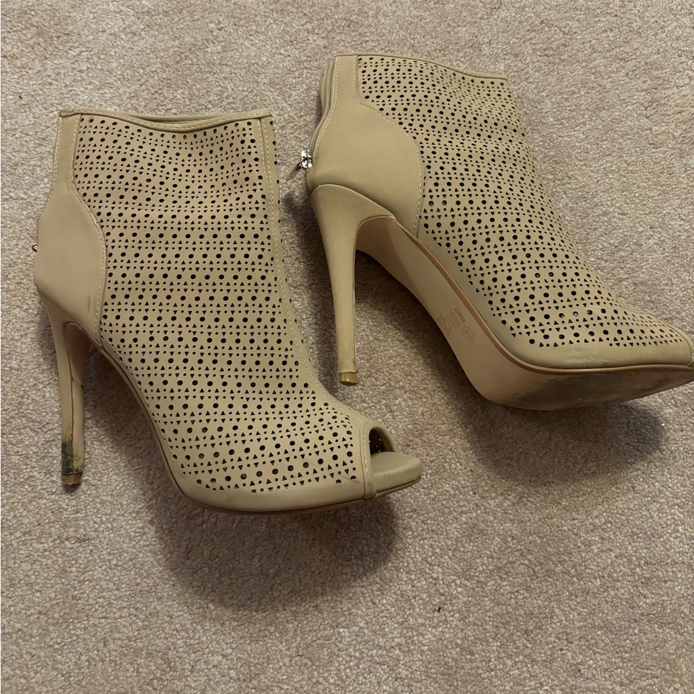 Nude/Tan open toe heel boots